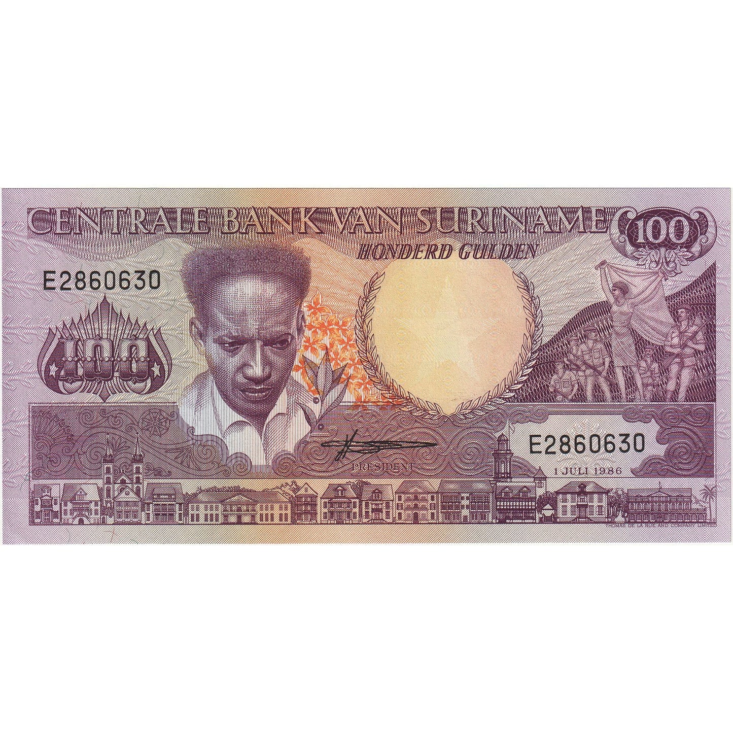 Surinam,
100 forintov,
1986