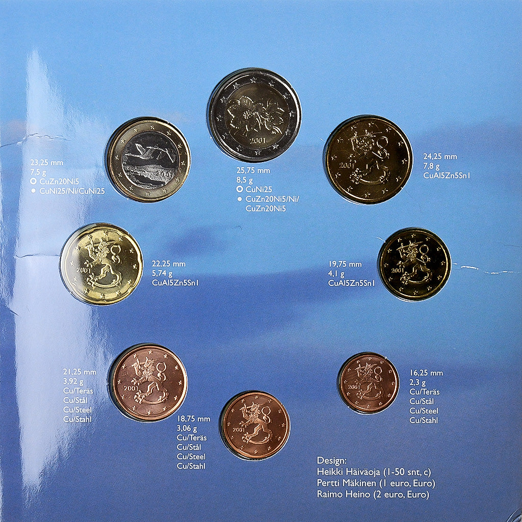 Fínsko, 
  
  Setze 1 ct. - 2 eurá, 
  
  2001