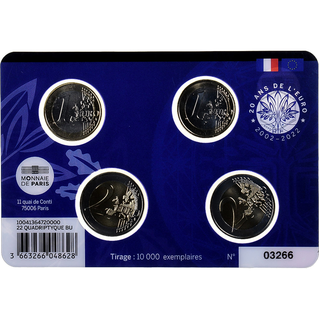 Francúzsko,
 
 1 € a 2 € x 2,
 
 20 eur