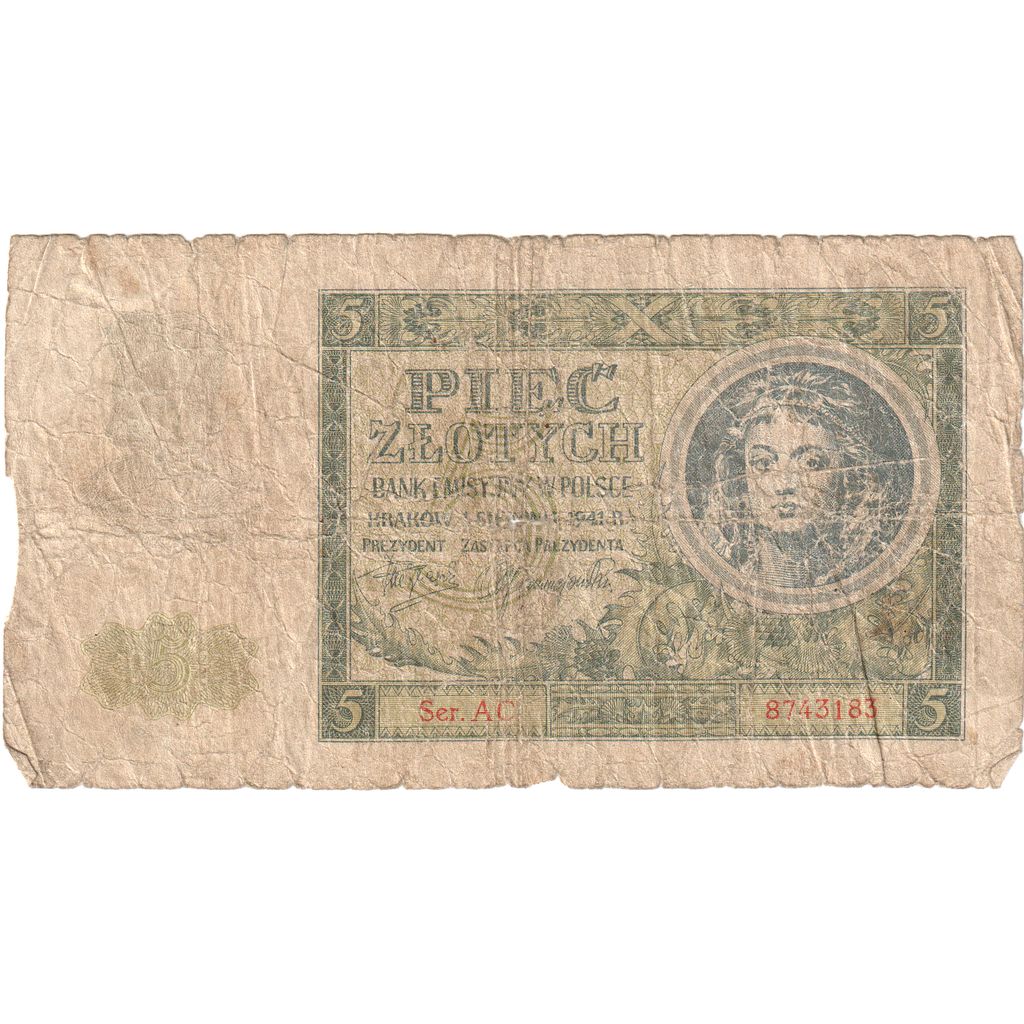 Poľsko,
 
 5 zlotých,
 
 1941-08-01