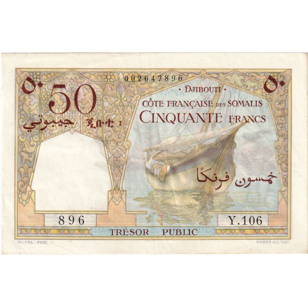 Francúzske Somaliland,
 
 50 frankov,
 
 Bez dátumu (1952)