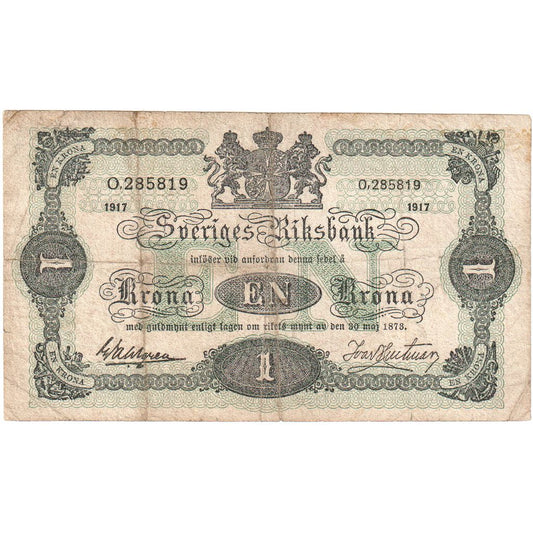 Švédsko,
 
 1 koruna,
 
 1917
