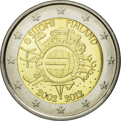 Fínsko, 
  
  2 eurá, 
  
  10-ročné Jubiläum der Euro-Münzprägung