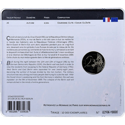Francúzsko,
 
 2 eurá,
 
 Pád Berlínskeho múru